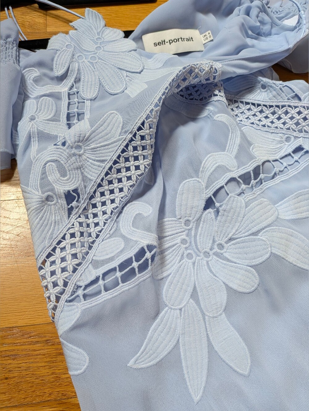 Self-Portrait Lilac Blue Guipure Lace Cold-shoulder Midi Dress - Picture 4 of 9